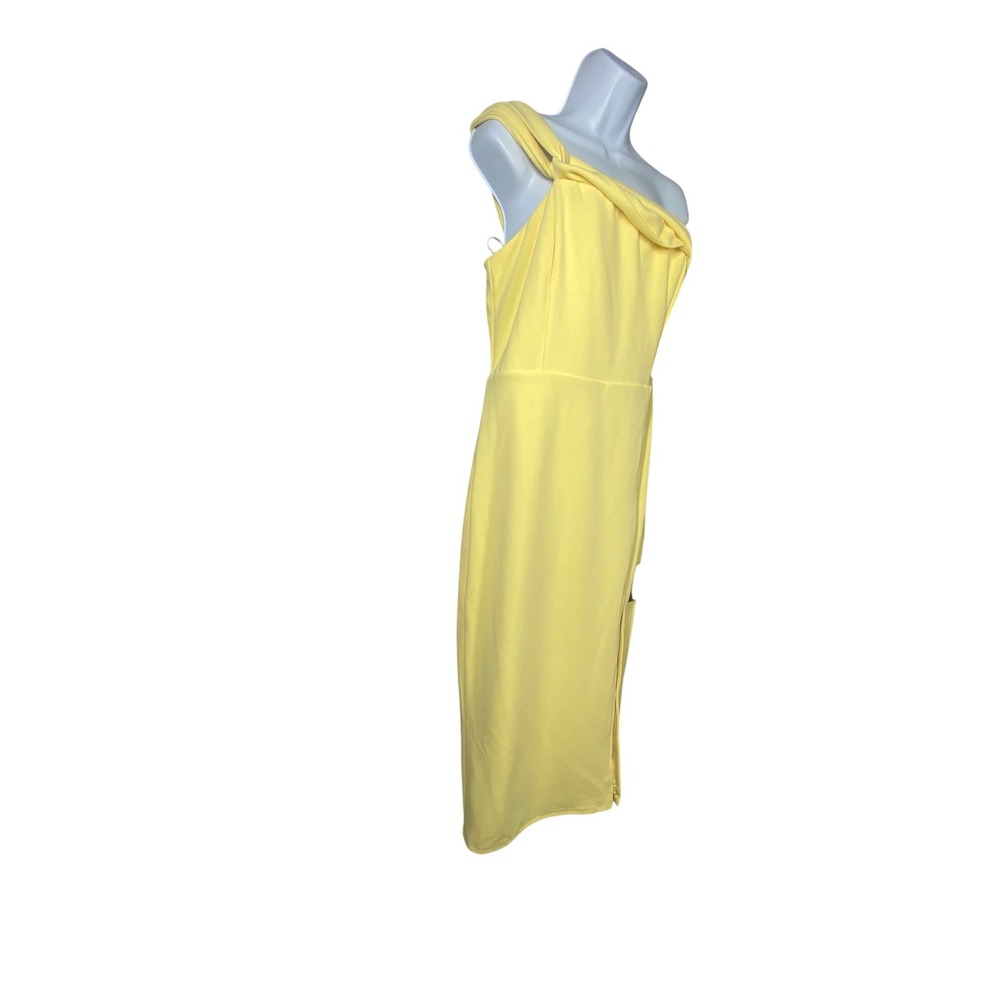 Lulus Pale Yellow Off the Shoulder Knotted Midi Dress D3761 Womens Size L - Picture 4 of 8